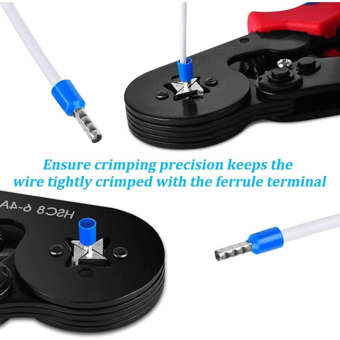 Crimping Tool Kit Wire Crimper Professional AWG23-7(0.25-10mm²) Self-Adjustable Ratchet Wire Crimping Tool Ferrule Crimper Plier Set
