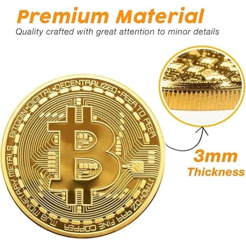 Bitcoin Commemorative Coin 24K Gold Plated 3mm BTC Cryptocurrency Collectible Coin with Protective Case