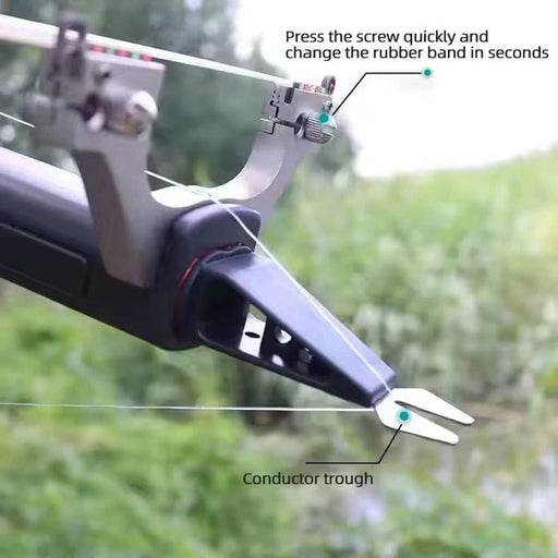 Metal Slingshot with Fishing Reel – Extended Type with Drag Grip