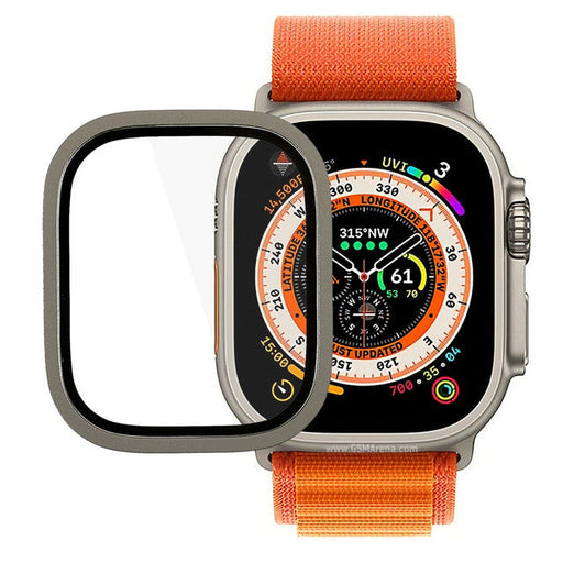 Apple Watch Ultra 49mm Titanium Alloy Watch Case Integrated Full Glue Tempered Glass Screen Protector Smart Watch Case with Screen Film -