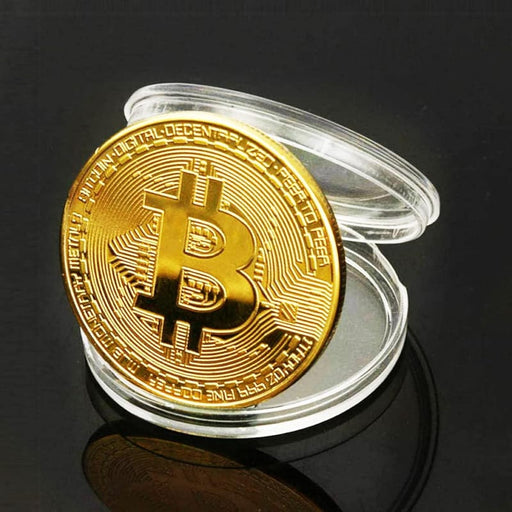 Bitcoin Commemorative Coin 24K Gold Plated 3mm BTC Cryptocurrency Collectible Coin with Protective Case
