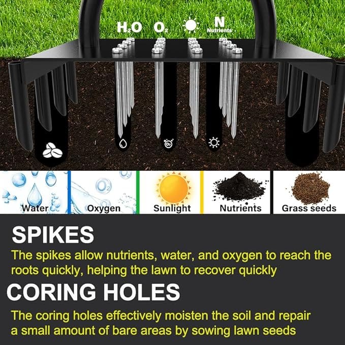 Manual Lawn Aerator Tool | Spike & Coring Aeration for Healthy Lawn Growth