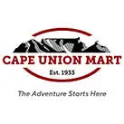 Cape union mart logo with mountains and adventure slogan.