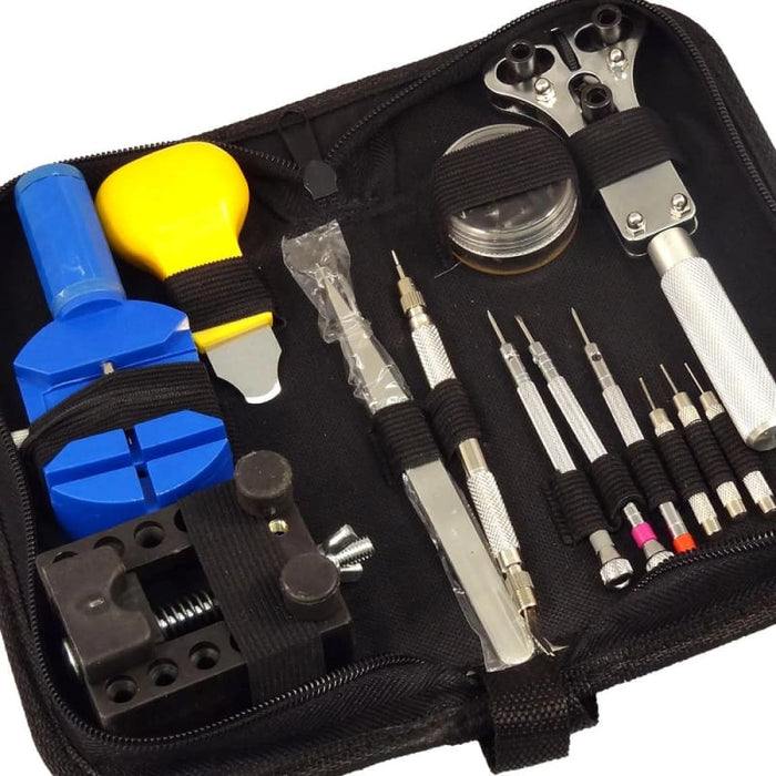 13 pc Watch Repair Tool Kit Zip Case With Battery Opener Link Pin Remover Screwdriver