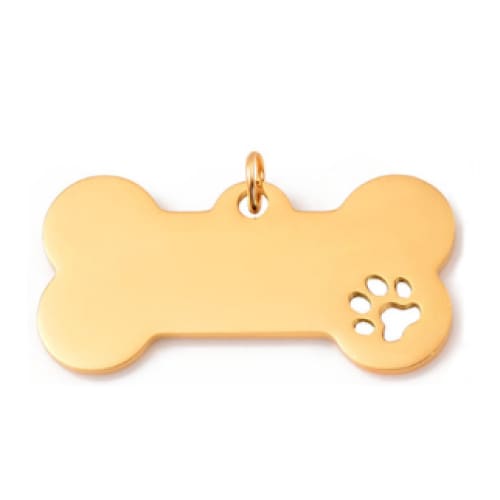 Laser Engraved Dog Bone Paw Print Tags Pendant Charm Dog ID Stainless Steel Blank Dog Tags - Gold - Laser Engraved Dog Bone Paw Print Tags
